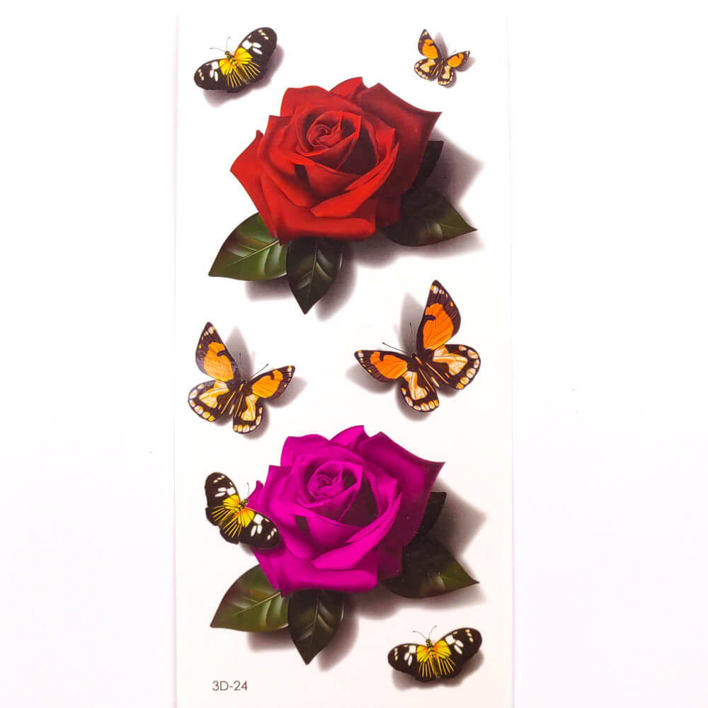 Об'ємне 3D тату 3D_24: метелики, квіти детальне фото