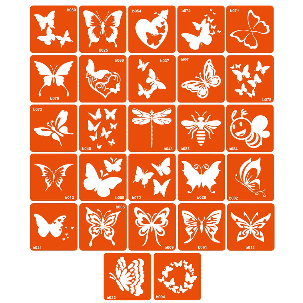 B - метелики, 27 простих трафаретів 5*5 см, колекція детальне фото